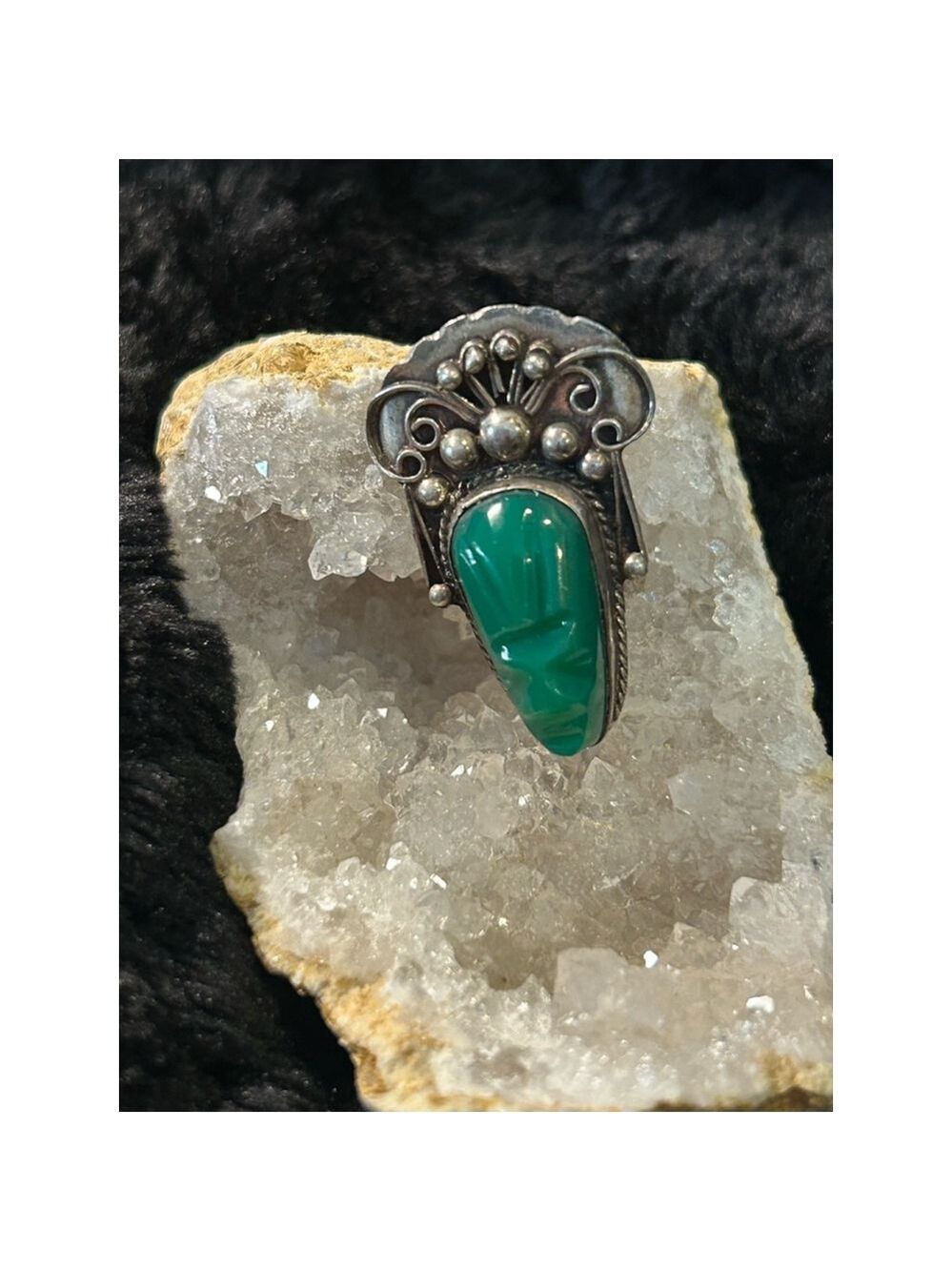 Women's Mexico Sterling and green onyx tribal mask Brooch